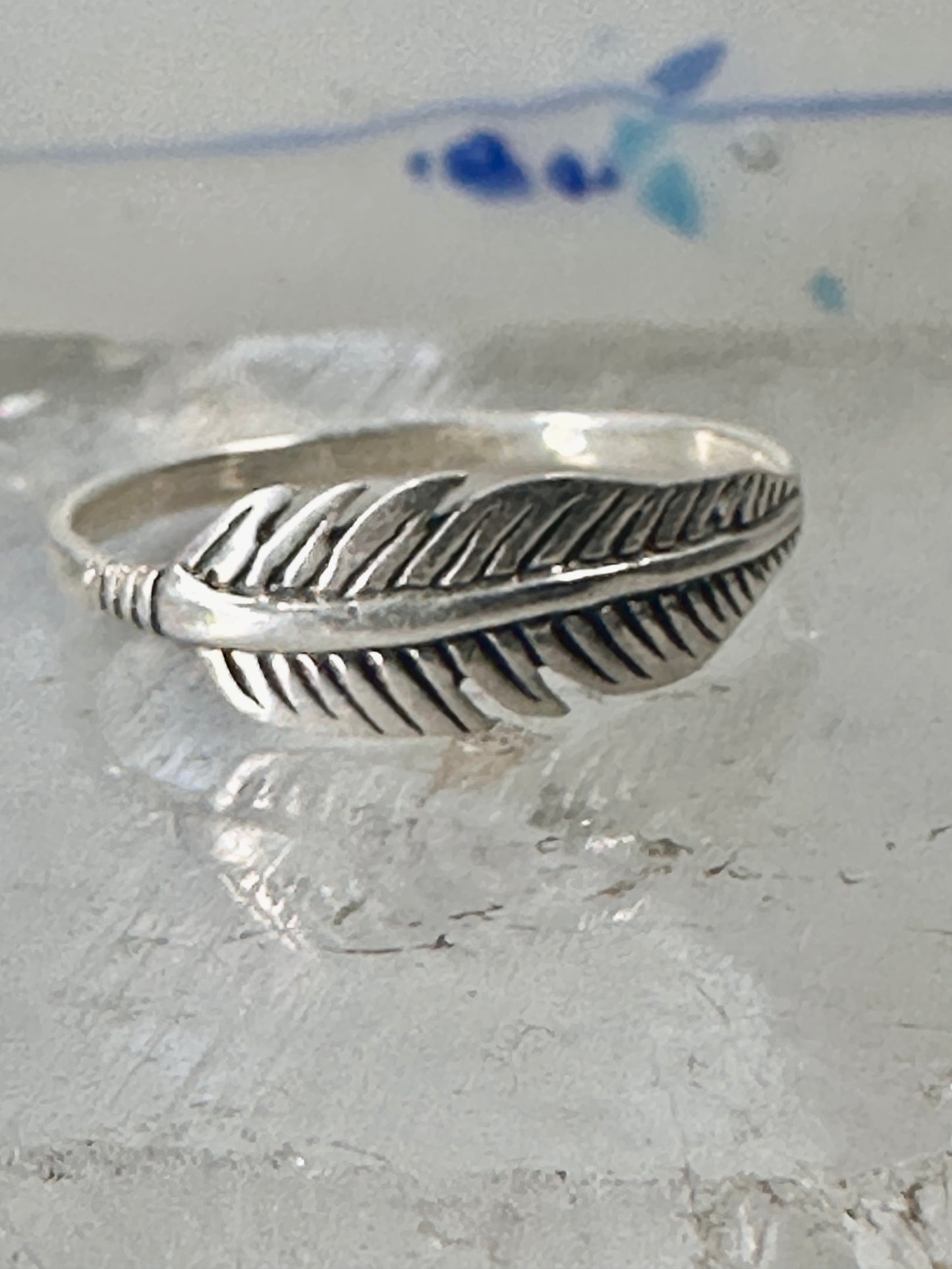 Feather ring Feather stacker band size 5 sterling silver women girls
