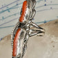 Vintage Sterling Silver Signed PAM Pamela Apache Navajo Long Red Coral Ring Size 7 925