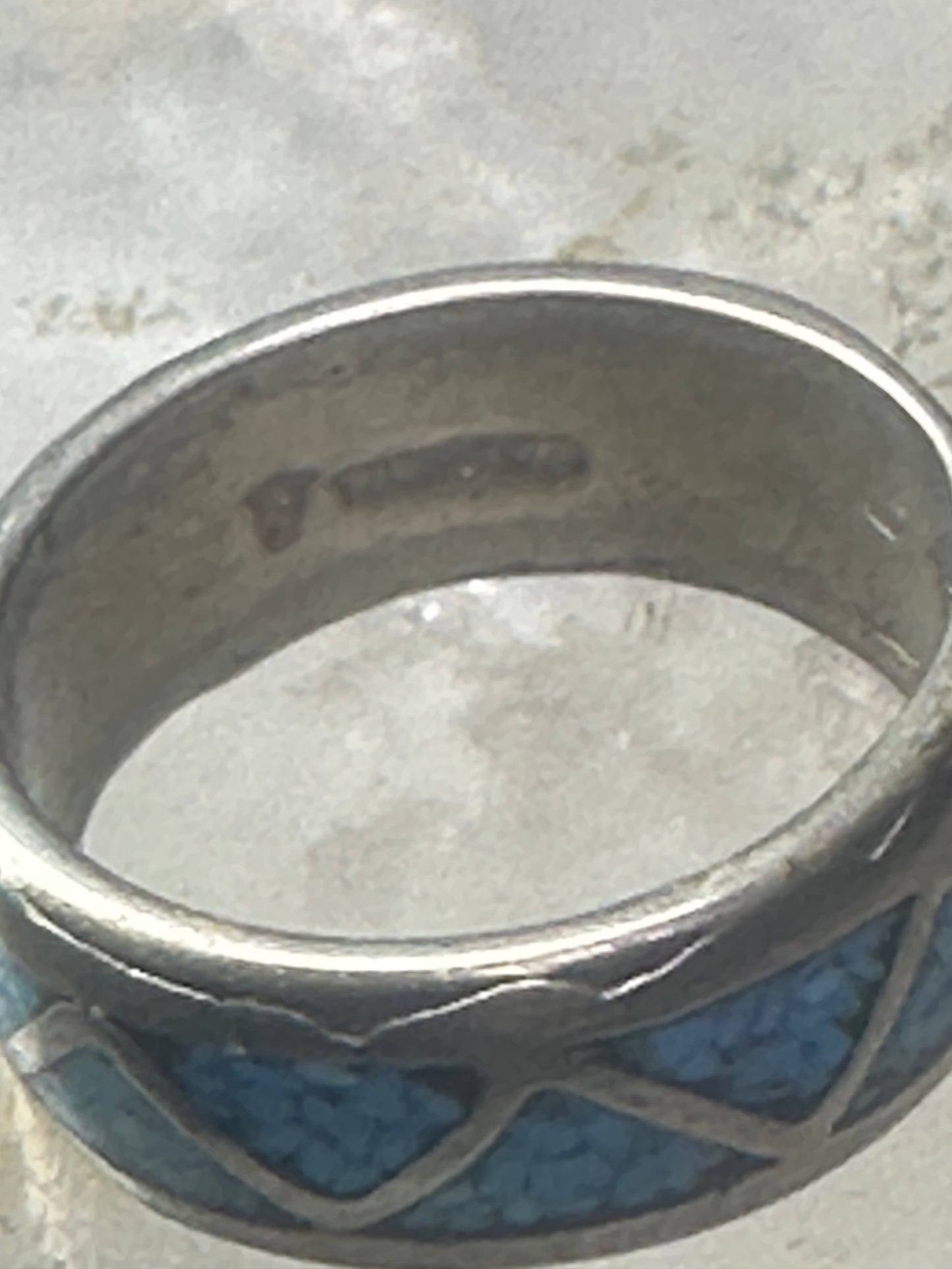 Vintage Zuni ring turquoise chips size 5.25 wedding band sterling silver