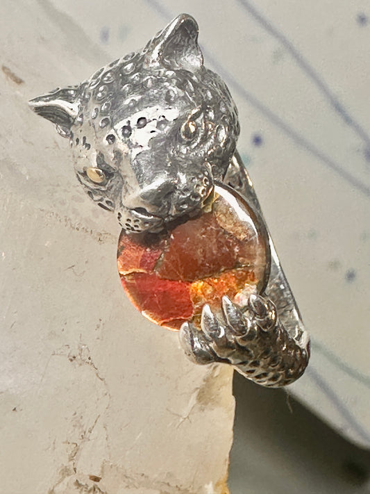 Tiger ring size 8 Sonia Bitton holding stone sterling silver women men signed SB