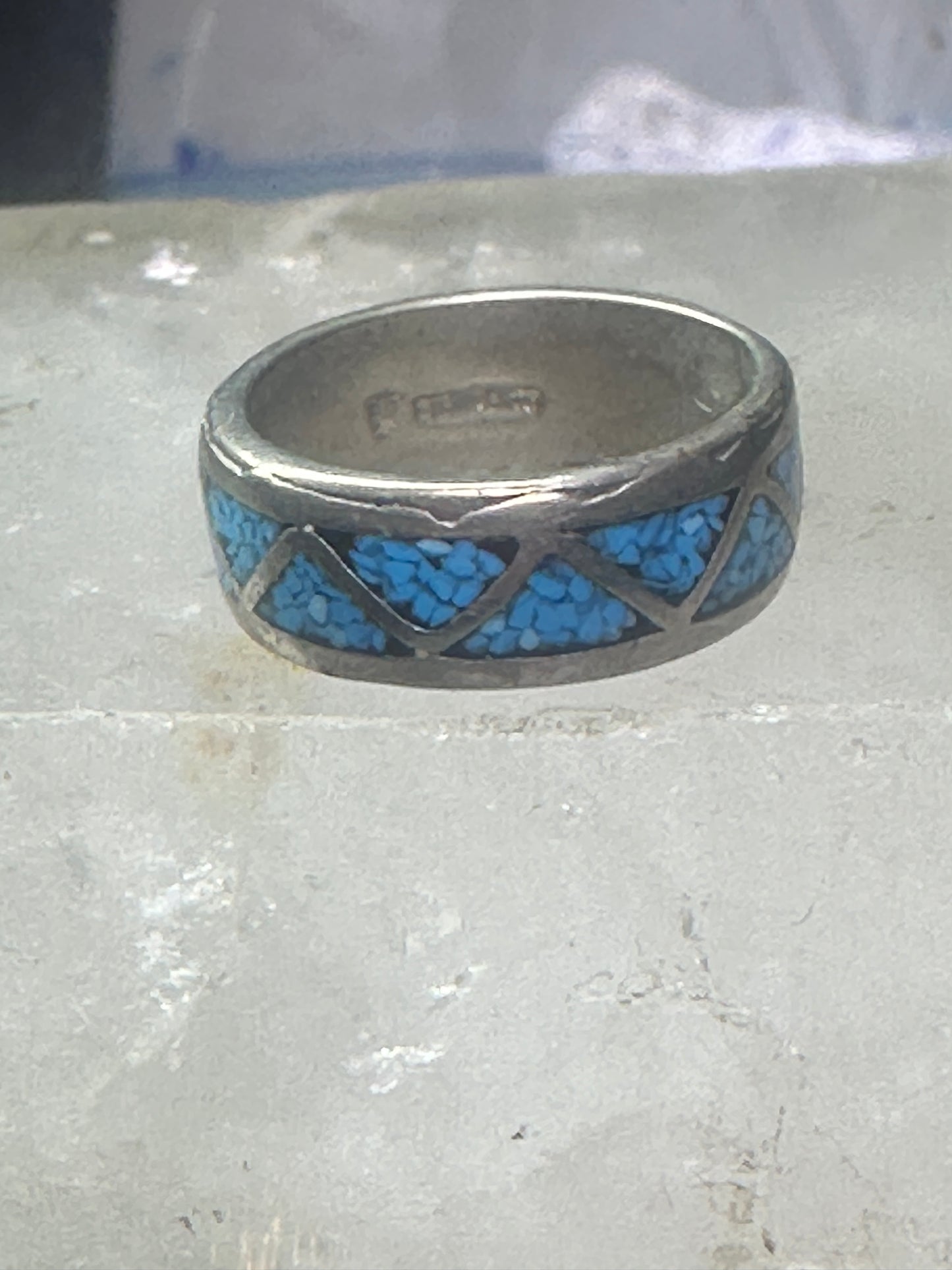 Vintage Zuni ring turquoise chips size 5.25 wedding band sterling silver