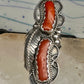 Vintage Sterling Silver Signed PAM Pamela Apache Navajo Long Red Coral Ring Size 7 925