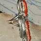 Vintage Sterling Silver Signed PAM Pamela Apache Navajo Long Red Coral Ring Size 7 925