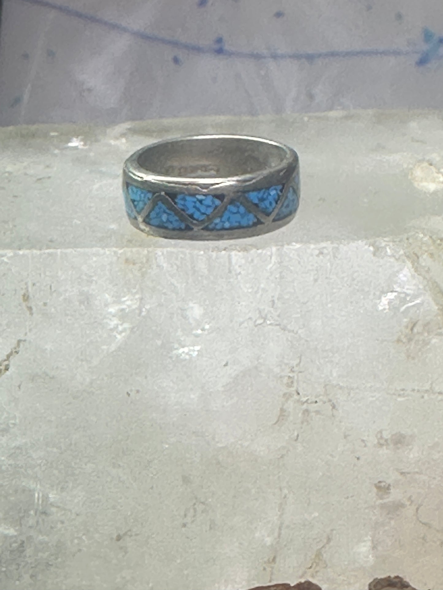 Vintage Zuni ring turquoise chips size 5.25 wedding band sterling silver
