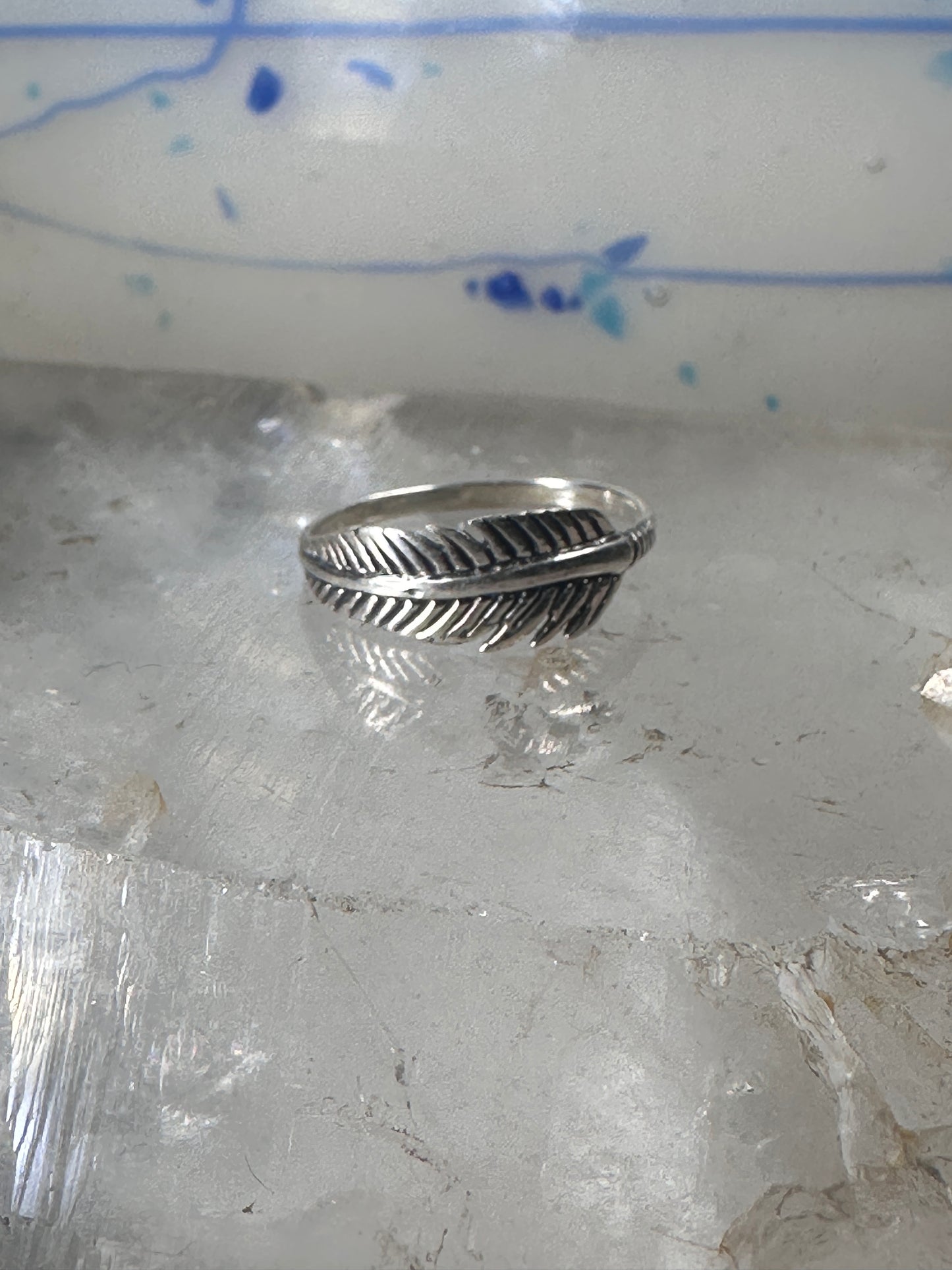 Feather ring feather stacker band size 7.50 sterling silver women girls