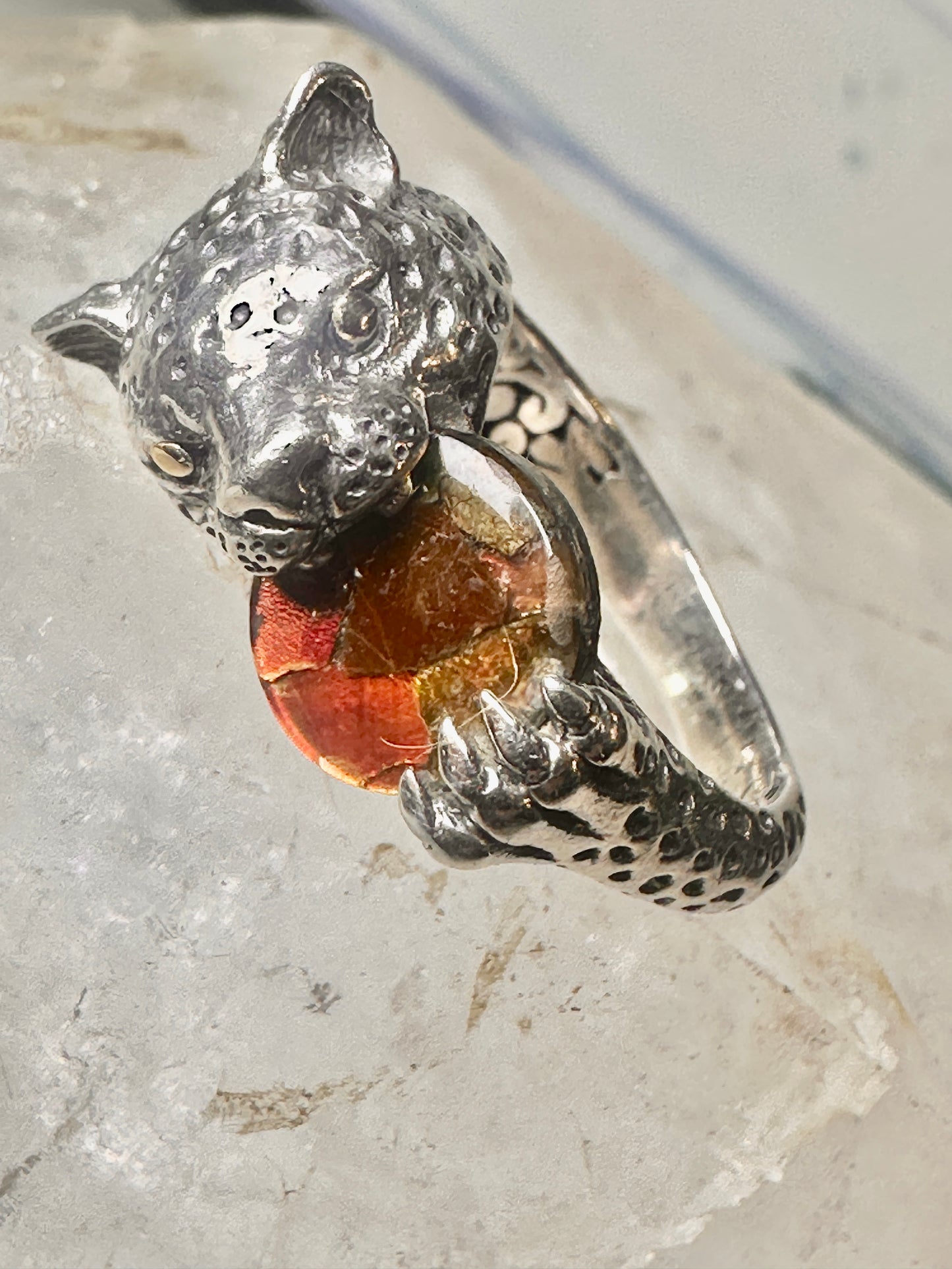 Tiger ring size 8 Sonia Bitton holding stone sterling silver women men signed SB