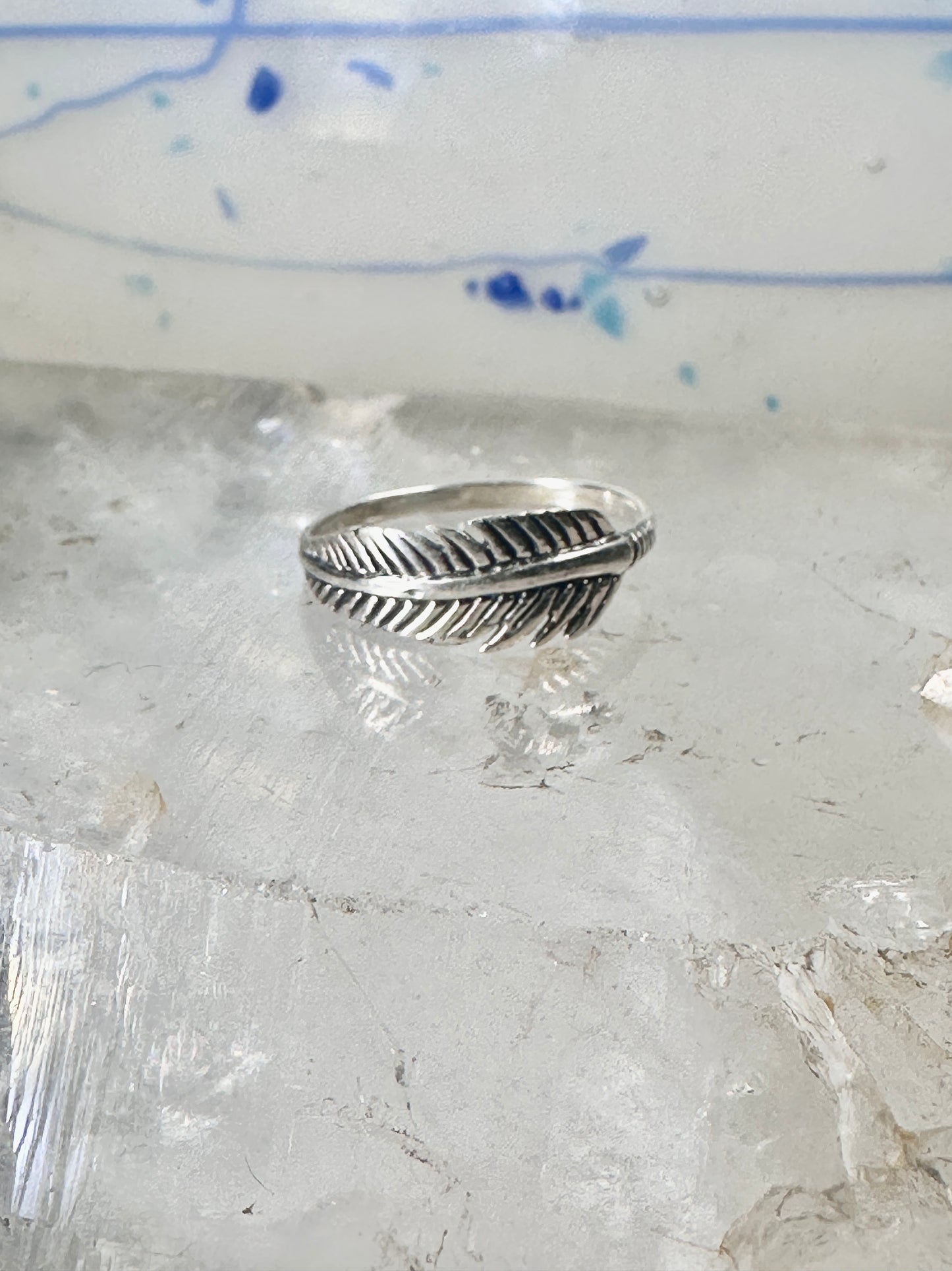 Feather ring Feather stacker band size 5 sterling silver women girls
