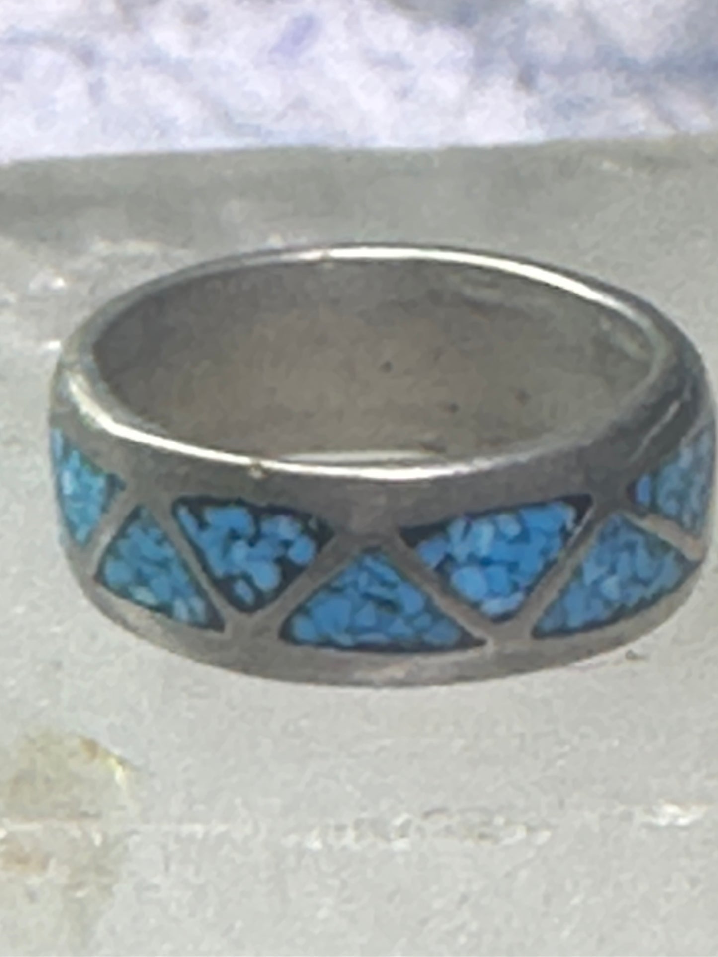 Vintage Zuni ring turquoise chips size 5.25 wedding band sterling silver