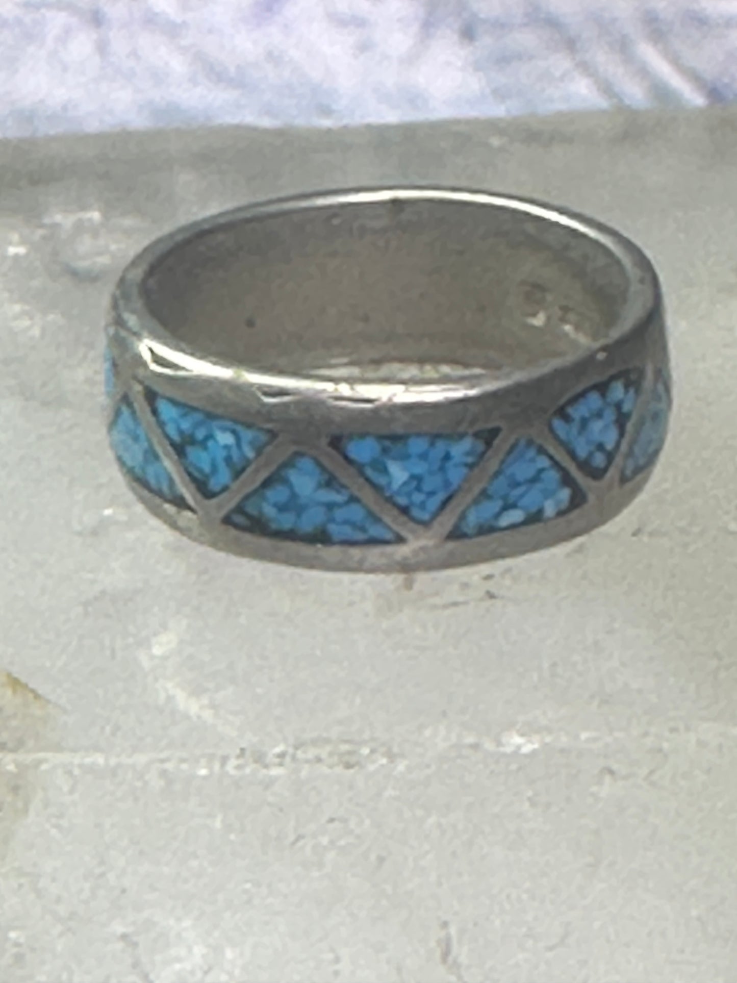Vintage Zuni ring turquoise chips size 5.25 wedding band sterling silver