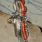 Vintage Sterling Silver Signed PAM Pamela Apache Navajo Long Red Coral Ring Size 7 925