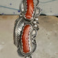 Vintage Sterling Silver Signed PAM Pamela Apache Navajo Long Red Coral Ring Size 7 925