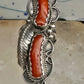 Vintage Sterling Silver Signed PAM Pamela Apache Navajo Long Red Coral Ring Size 7 925