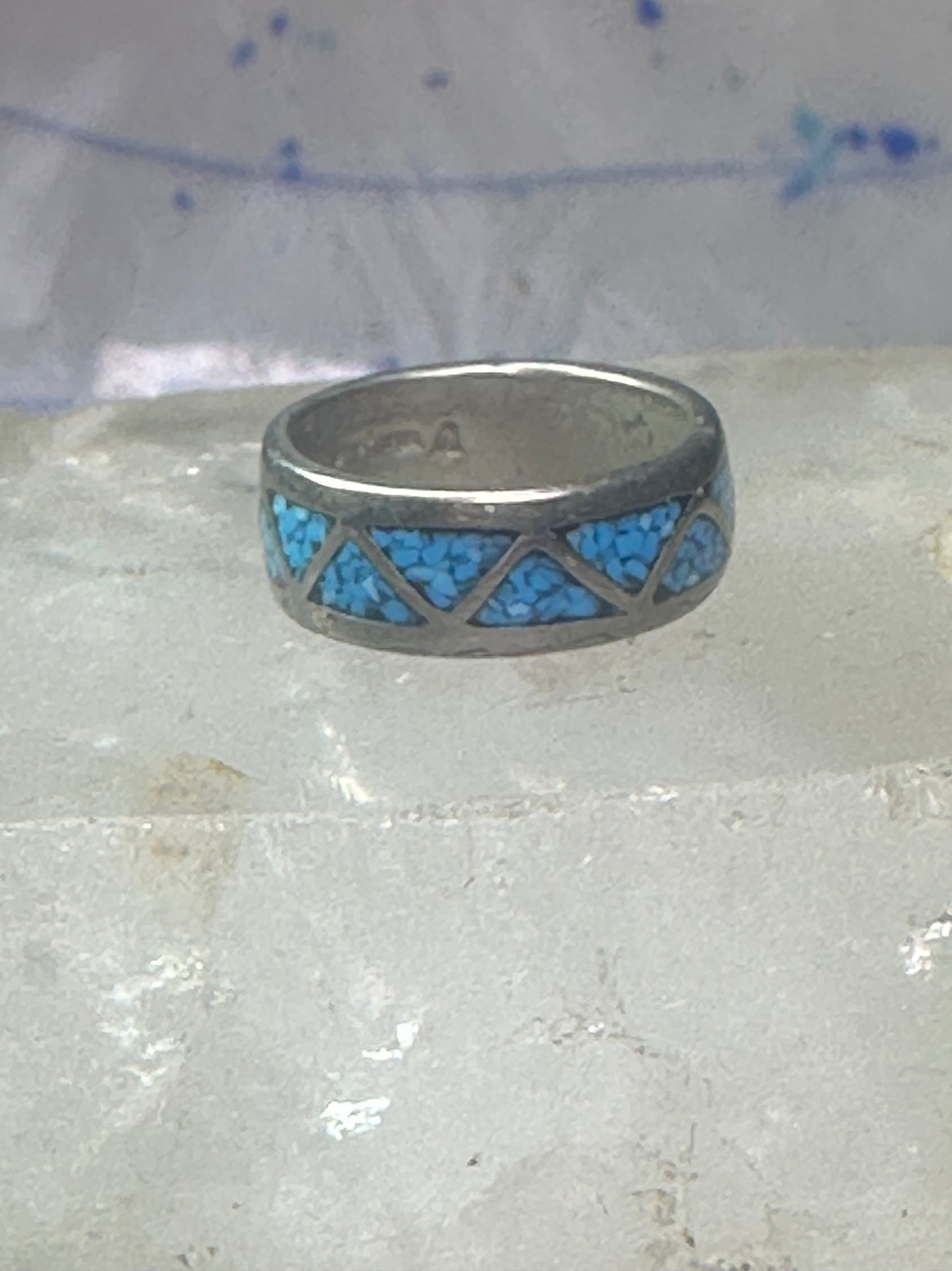 Vintage Zuni ring turquoise chips size 5.25 wedding band sterling silver