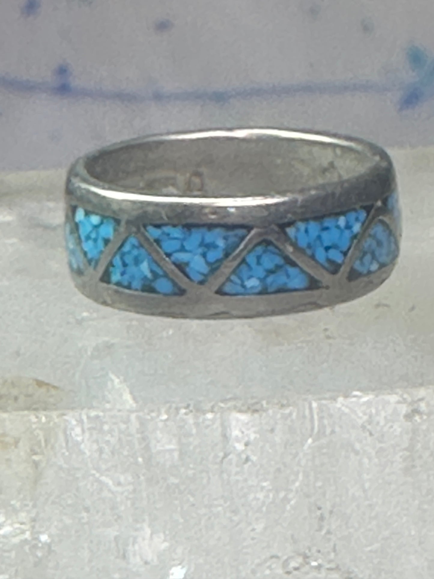 Vintage Zuni ring turquoise chips size 5.25 wedding band sterling silver