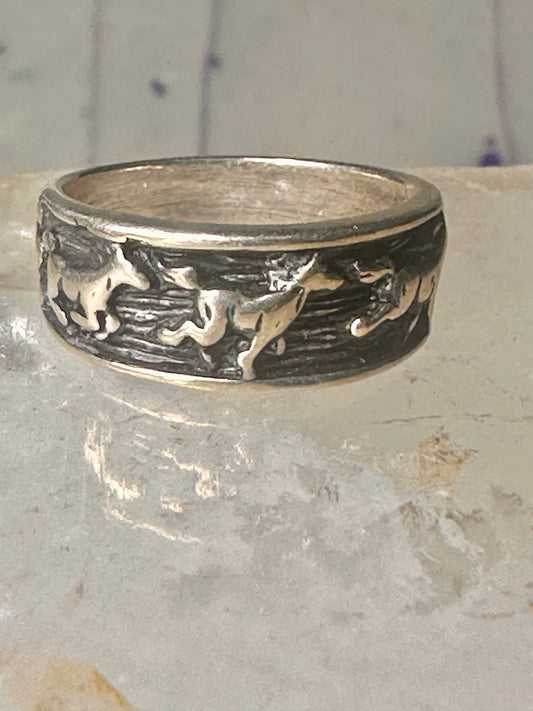 Vintage Horse ring horses band size 5.75 sterling silver cowgirl girls women