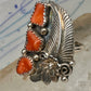 Vintage Sterling Silver Signed D Daniel Benally Navajo Red Coral Flower Ring Size 6.50 925