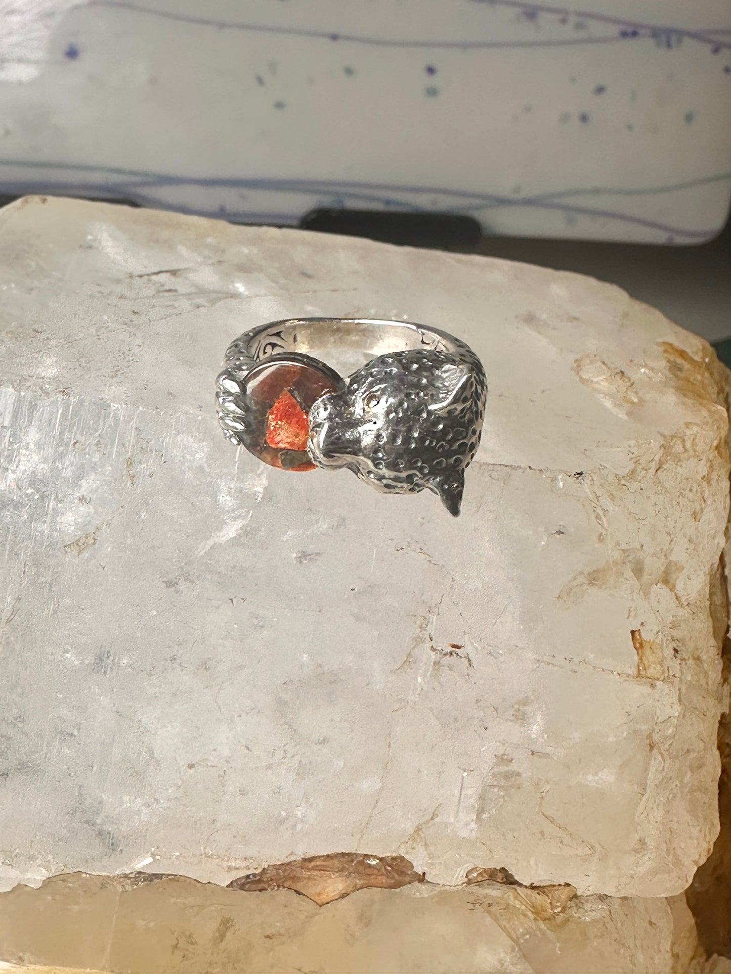 Tiger ring size 8 Sonia Bitton holding stone sterling silver women men signed SB