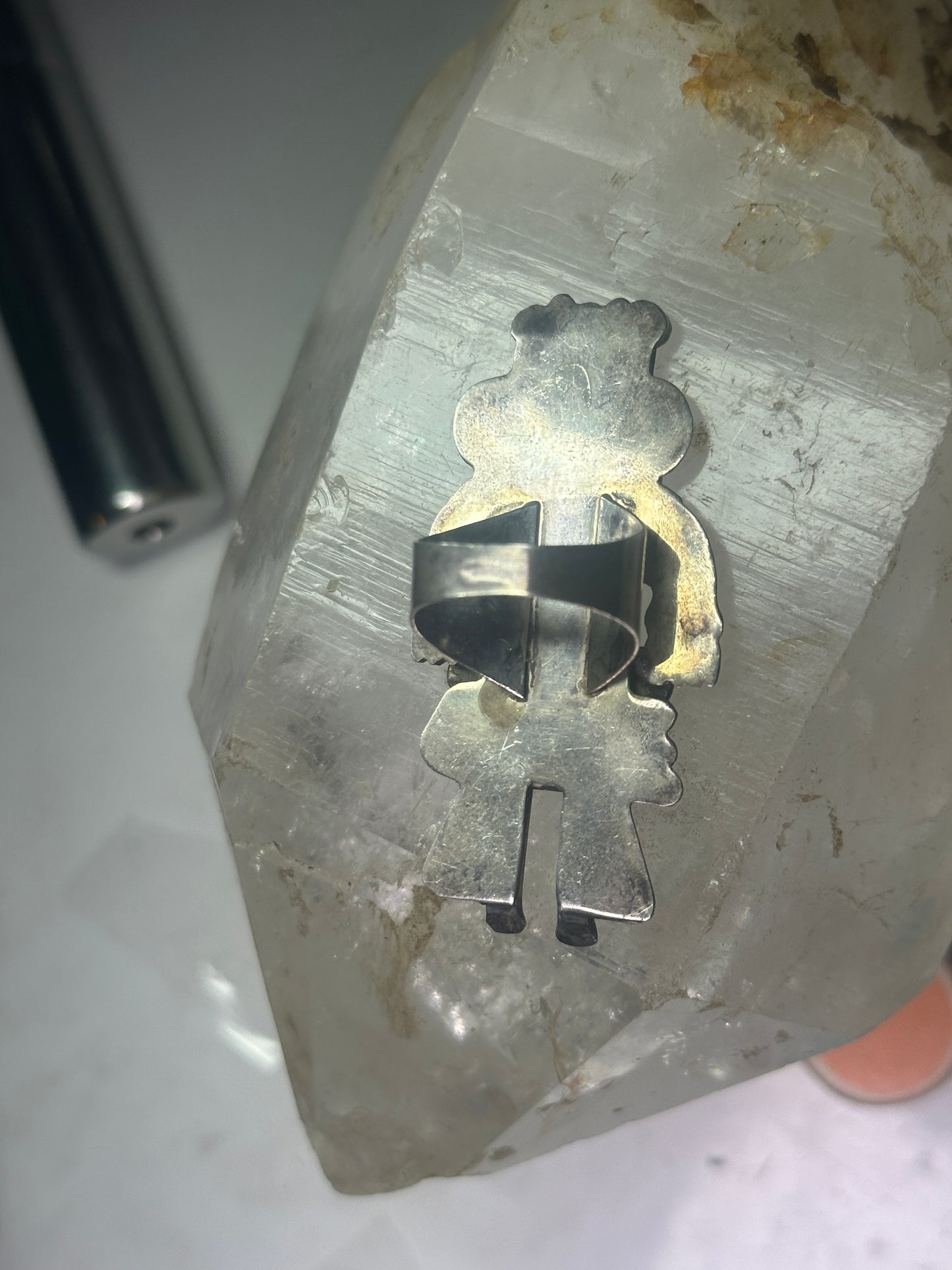 Navajo Ring Long Kachina coral size 9 sterling silver women