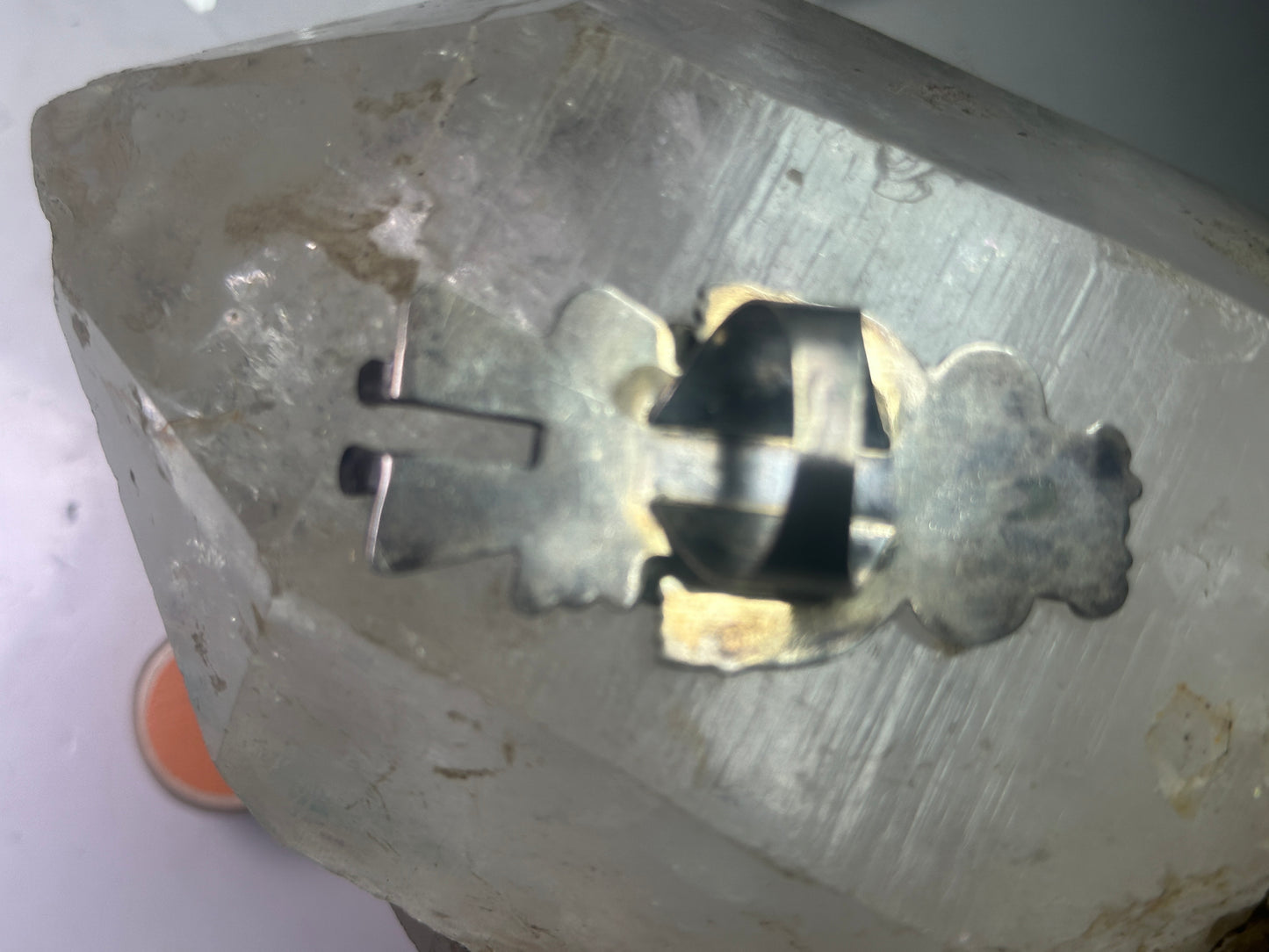 Navajo Ring Long Kachina coral size 9 sterling silver women