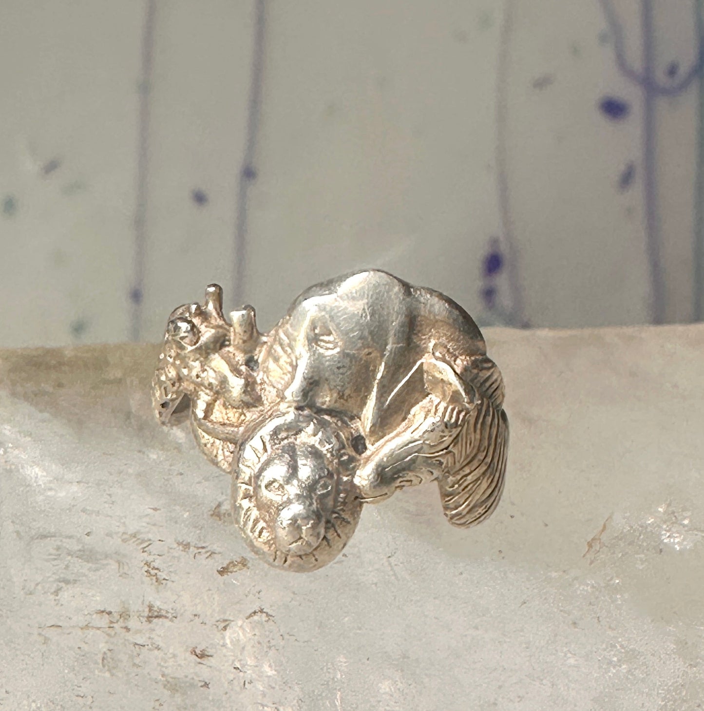 Vintage Safari ring Elephant Zebra Giraffe Lion band size 6.5 sterling silver women