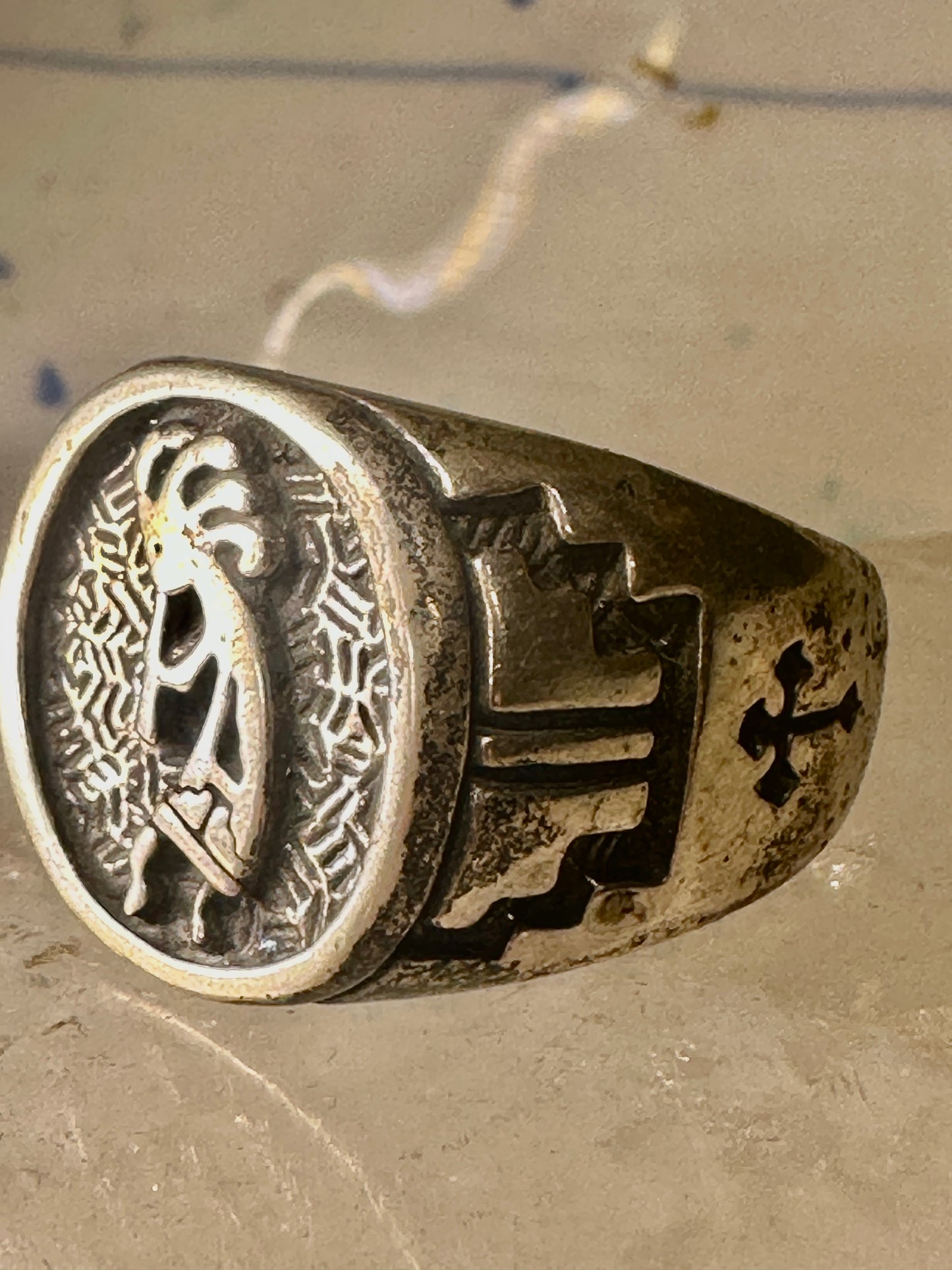 Kokopelli ring southwest band size 10.75 Cross southwest sterling silver vintage men women