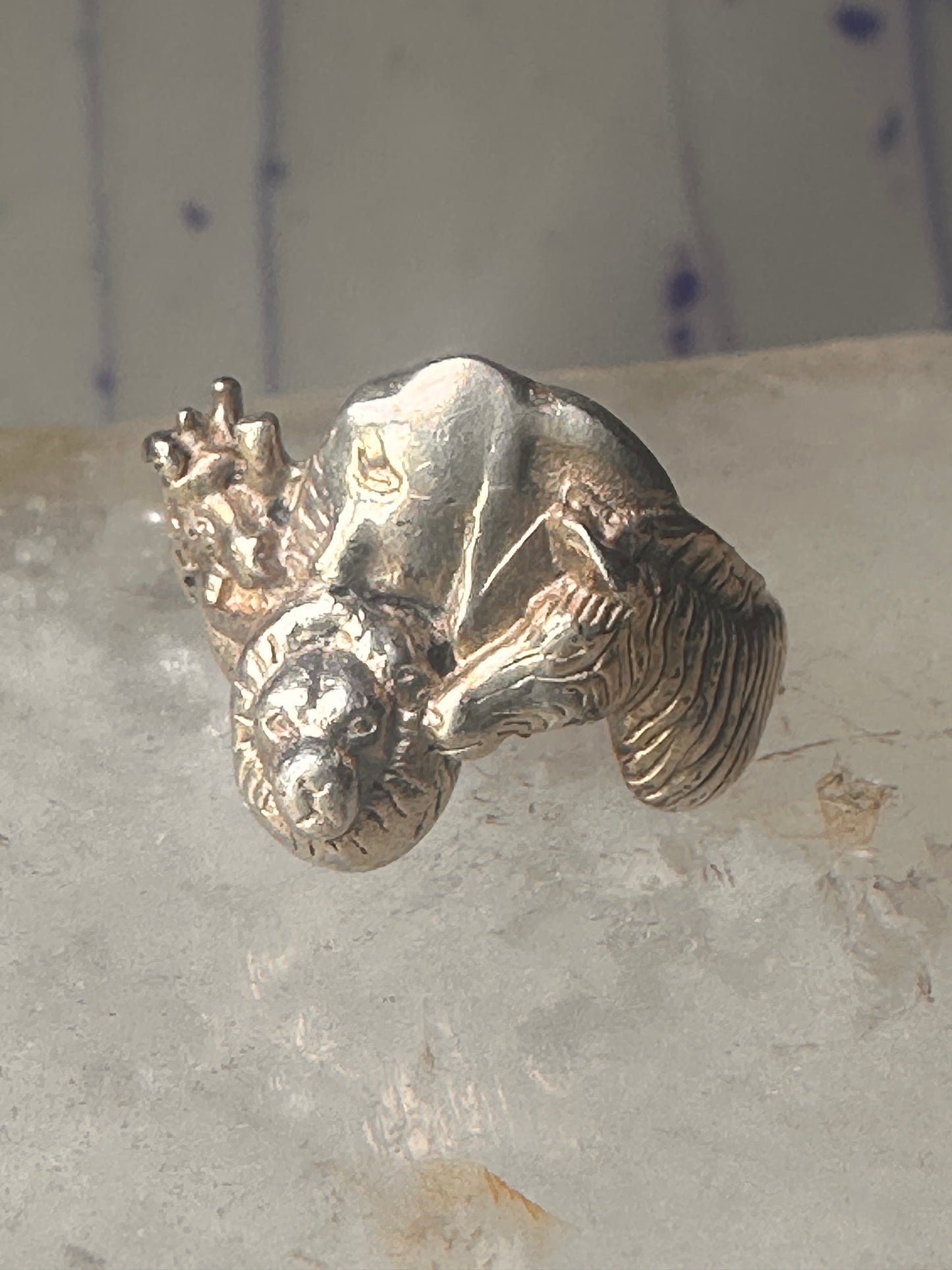 Vintage Safari ring Elephant Zebra Giraffe Lion band size 6.5 sterling silver women