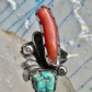 Long Navajo ring turquoise coral size 7 sterling silver women