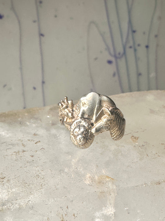 Vintage Safari ring Elephant Zebra Giraffe Lion band size 6.5 sterling silver women