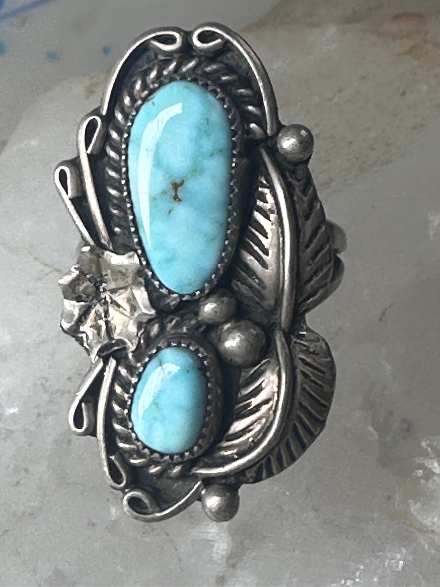 Navajo ring Turquoise leaves squash blossom sterling silver size 5.50 women girls