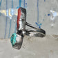 Long Navajo ring turquoise coral size 7 sterling silver women
