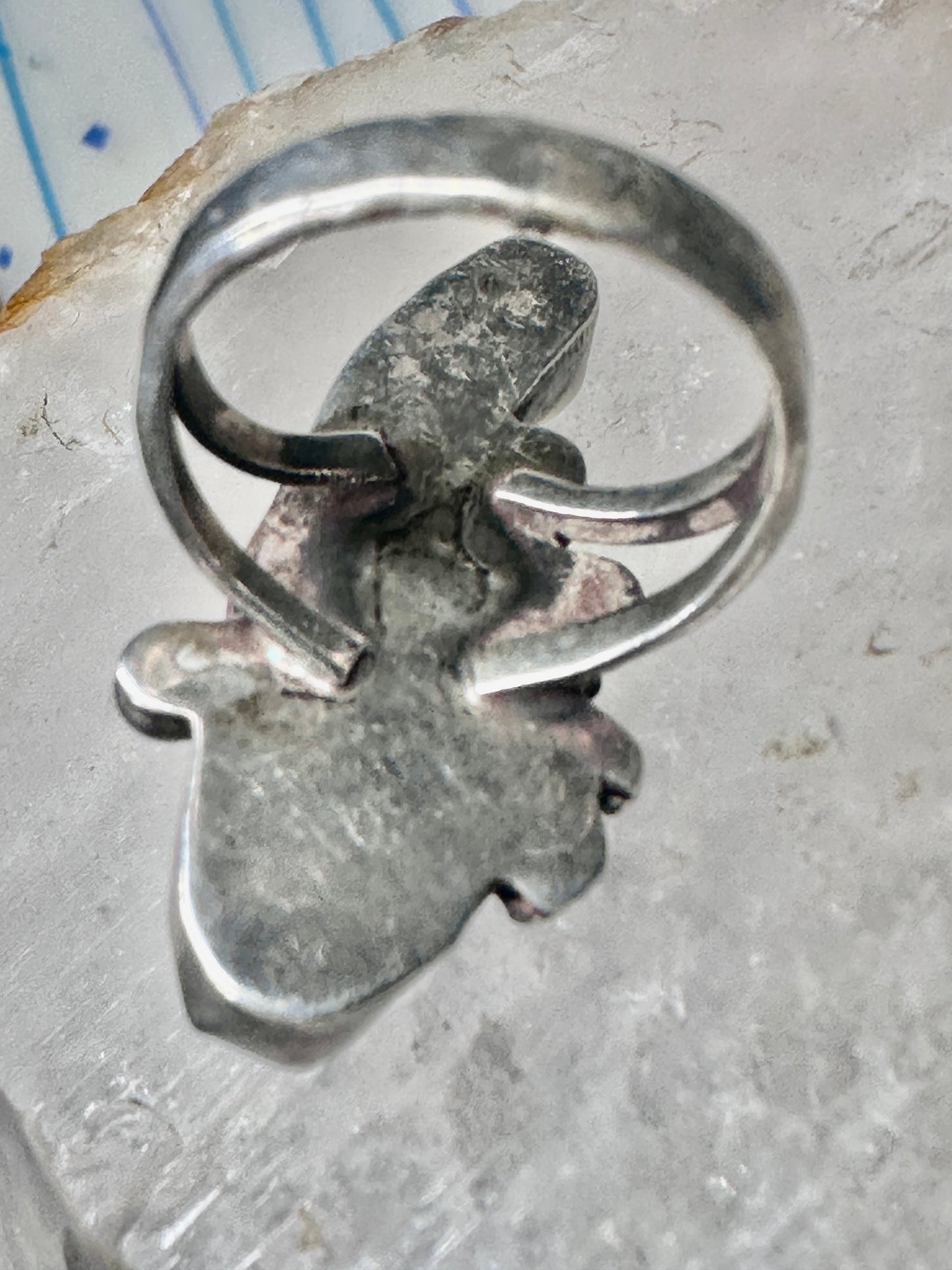 Long Navajo ring turquoise coral size 7 sterling silver women