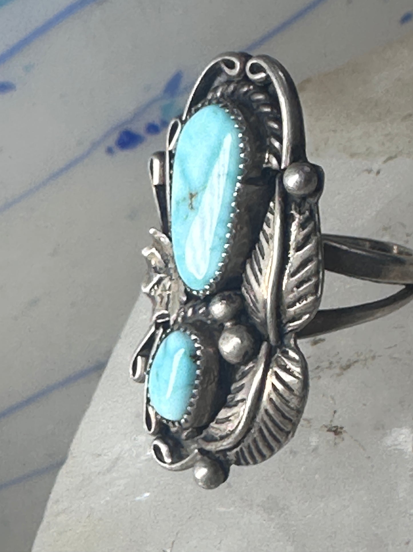 Navajo ring Turquoise leaves squash blossom sterling silver size 5.50 women girls