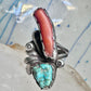 Long Navajo ring turquoise coral size 7 sterling silver women