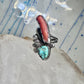 Long Navajo ring turquoise coral size 7 sterling silver women