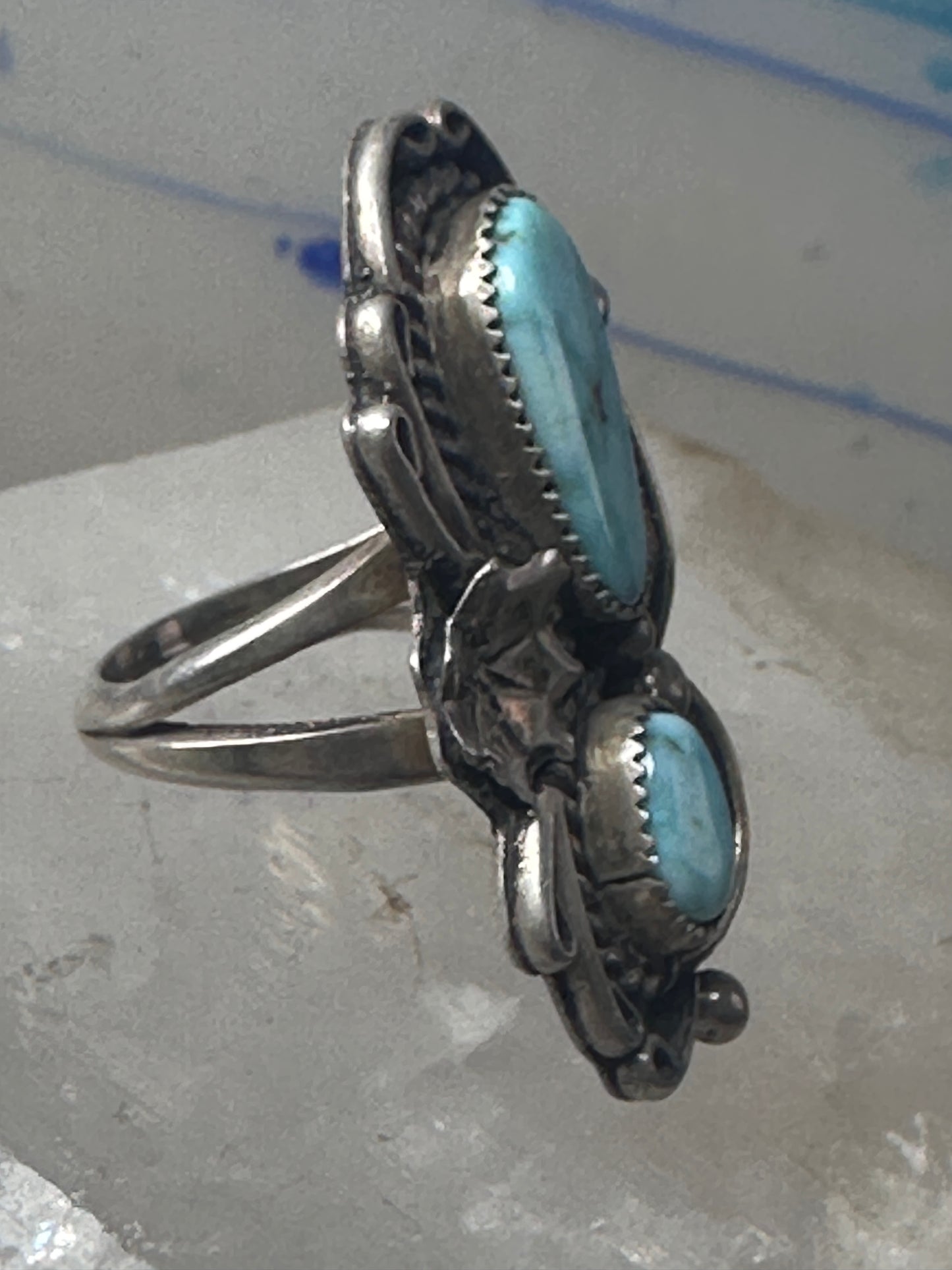 Navajo ring Turquoise leaves squash blossom sterling silver size 5.50 women girls