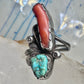 Long Navajo ring turquoise coral size 7 sterling silver women