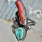Long Navajo ring turquoise coral size 7 sterling silver women