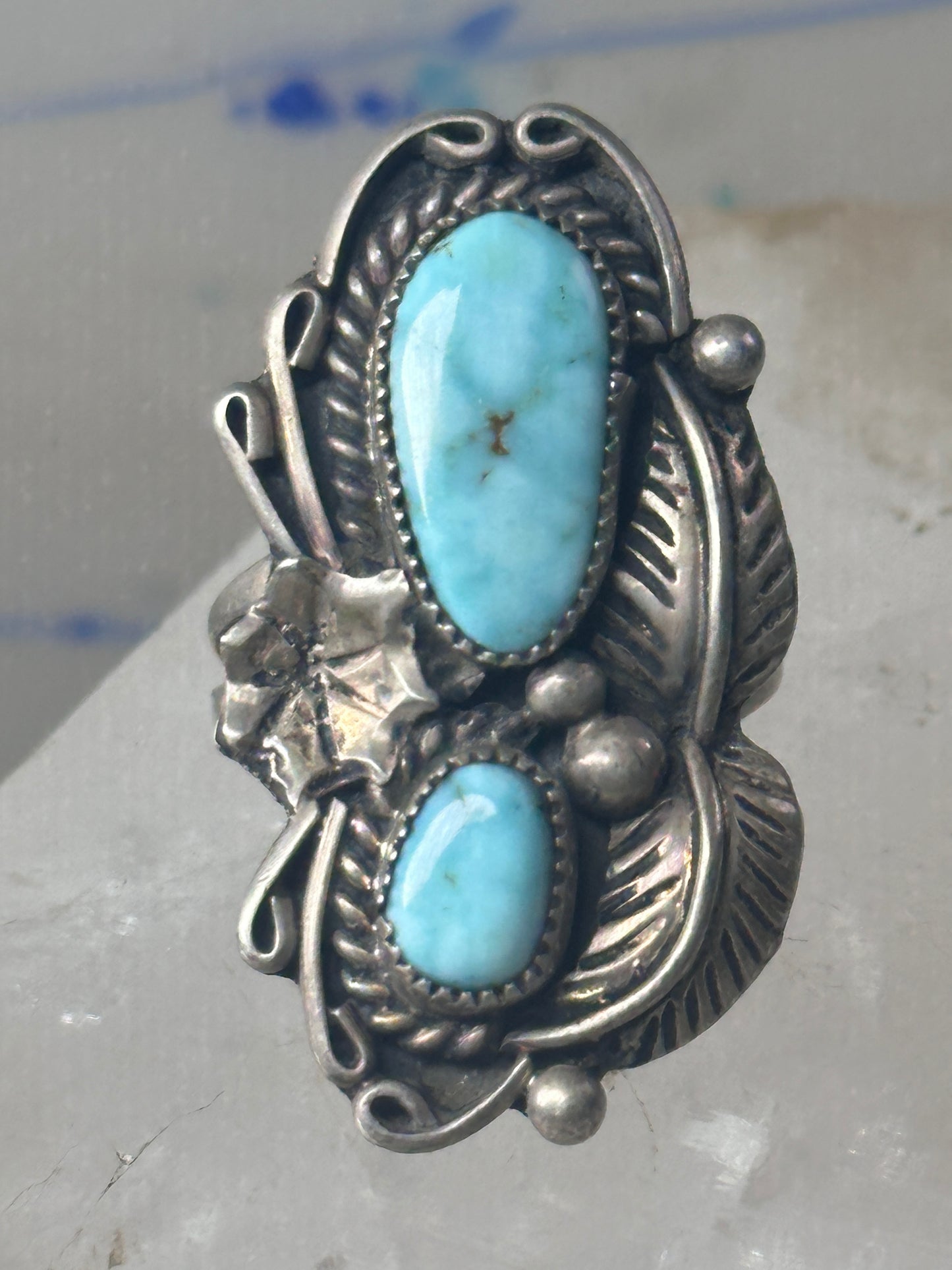 Navajo ring Turquoise leaves squash blossom sterling silver size 5.50 women girls