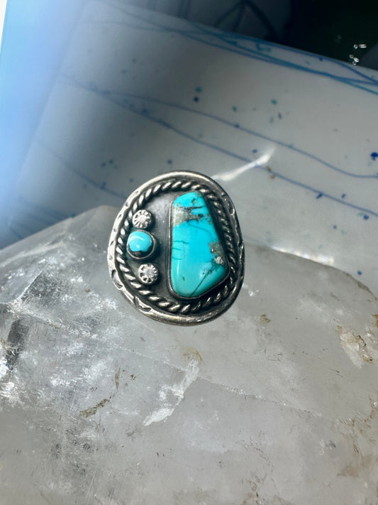 Turquoise ring Navajo Size 6.75 Sterling Silver women