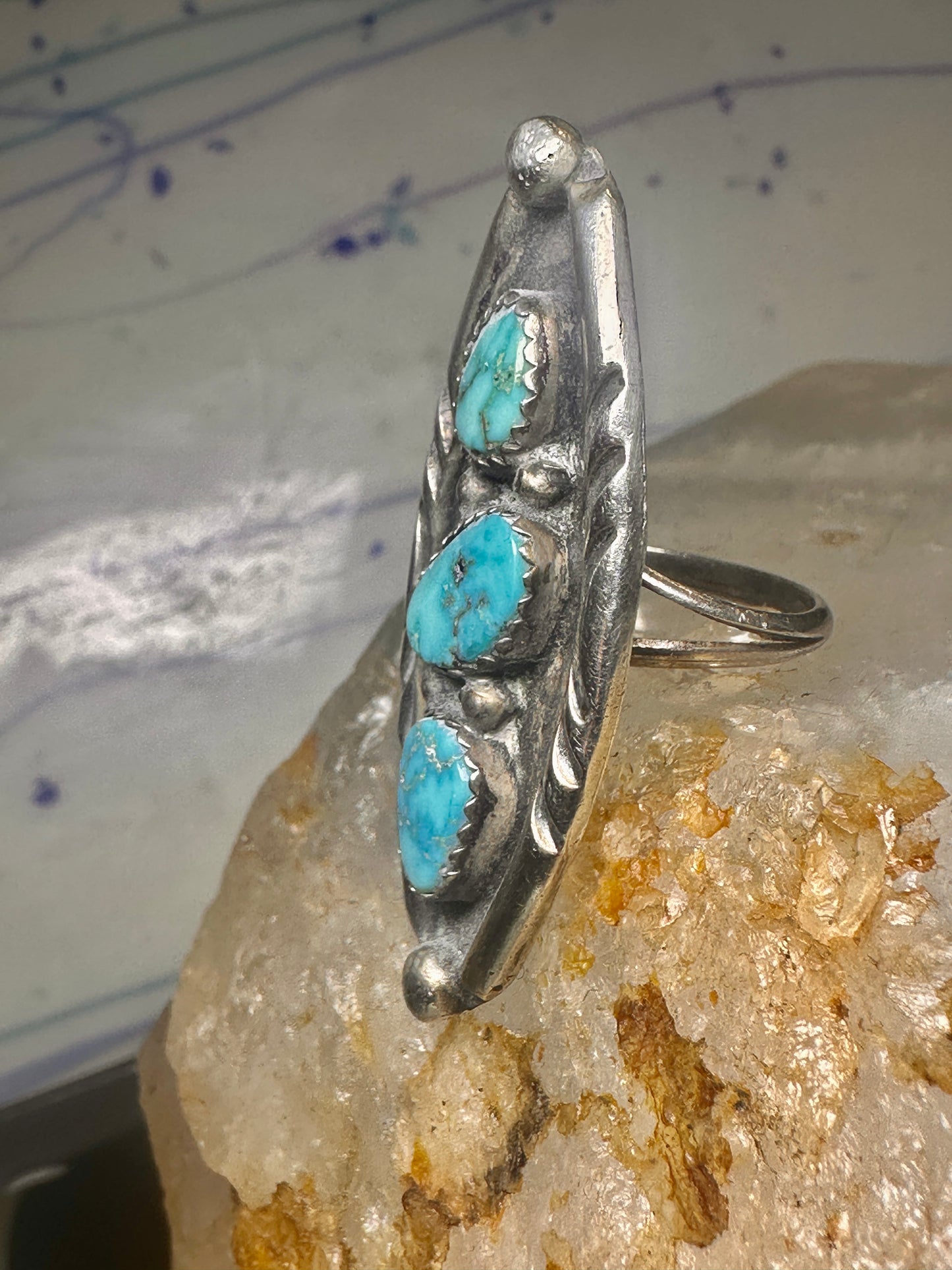 Long Navajo ring size 5.50 turquoise sterling silver women men
