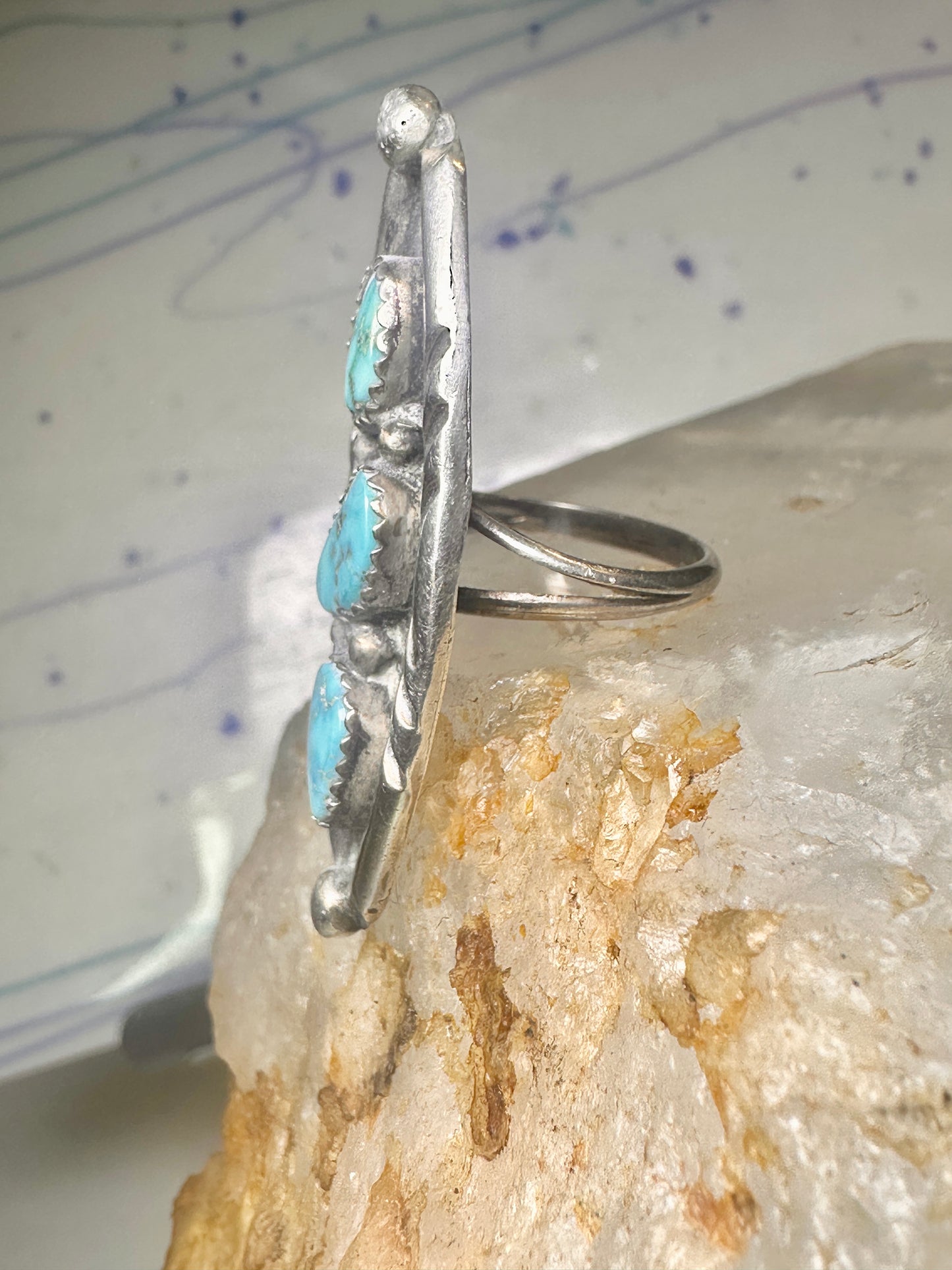 Long Navajo ring size 5.50 turquoise sterling silver women men