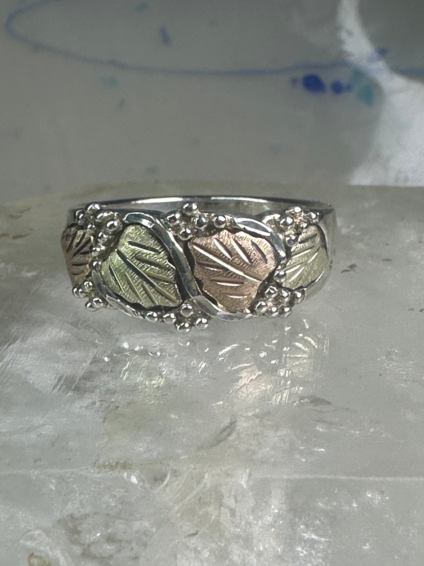 Black Hills Gold Ring wedding leaves band size 8.75 sterling silver women men