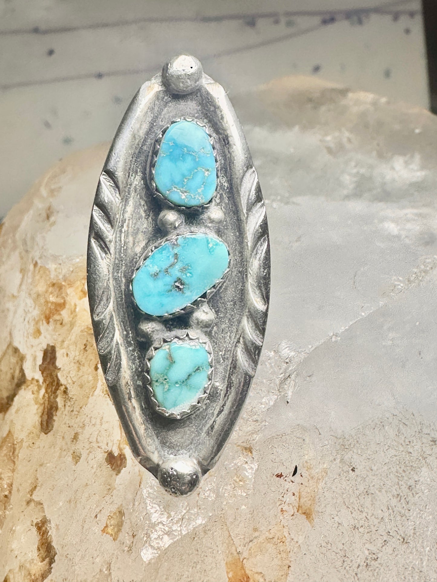 Long Navajo ring size 5.50 turquoise sterling silver women men
