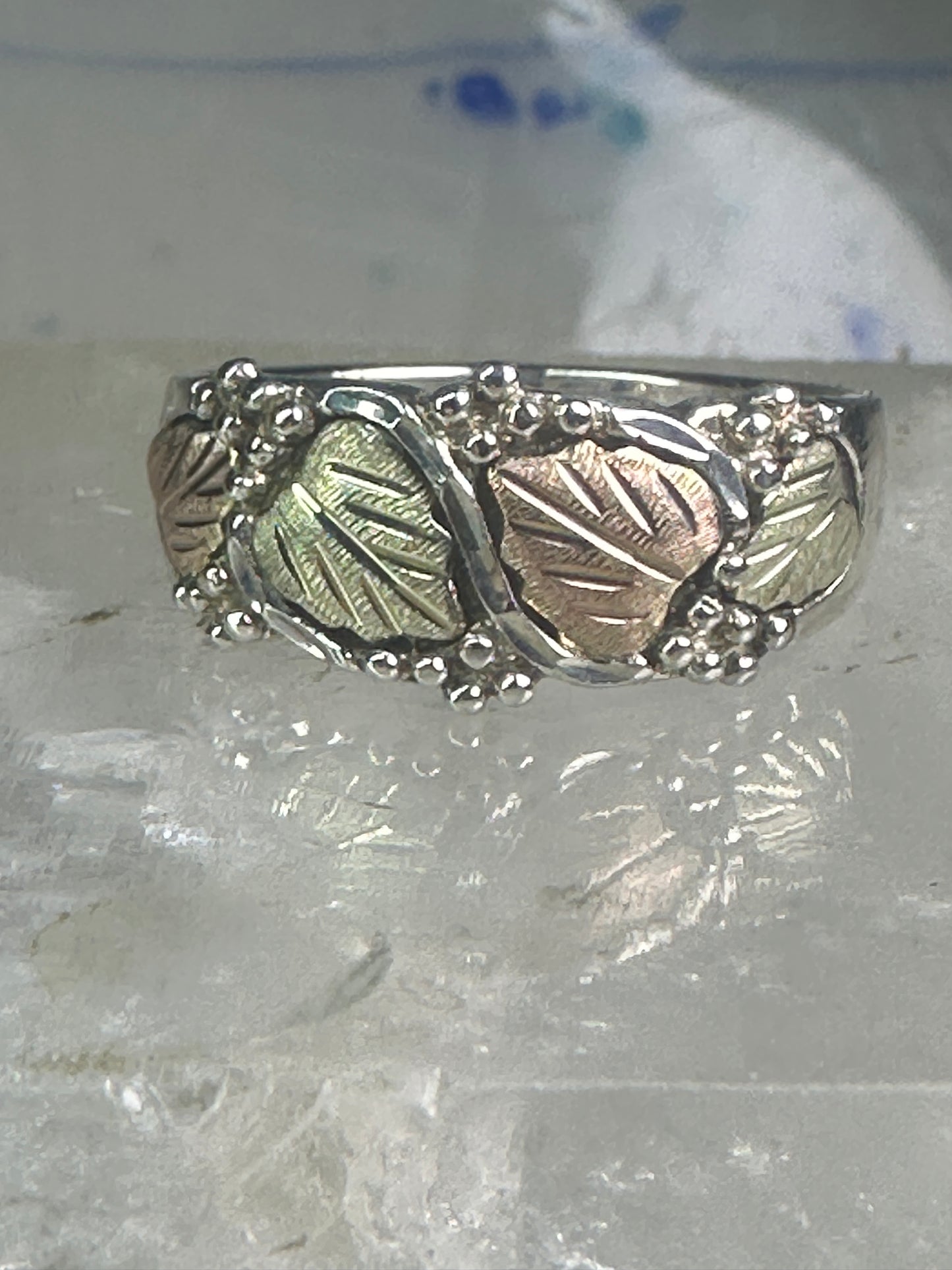 Black Hills Gold Ring wedding leaves band size 8.75 sterling silver women men