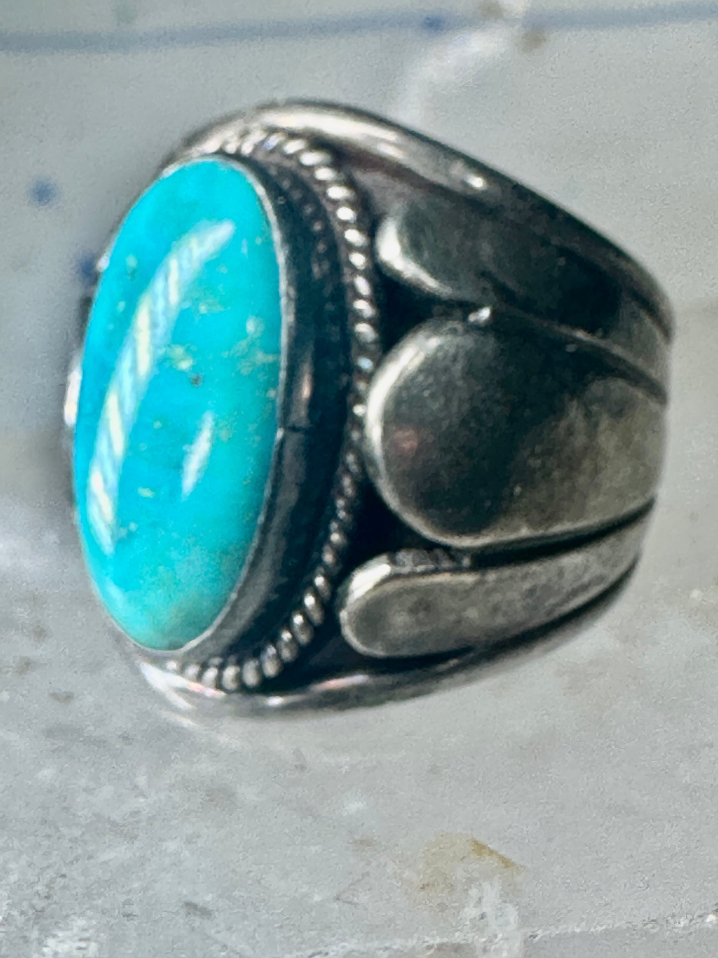 Turquoise ring Navajo Size 11.75 scalloped edge Sterling Silver women men