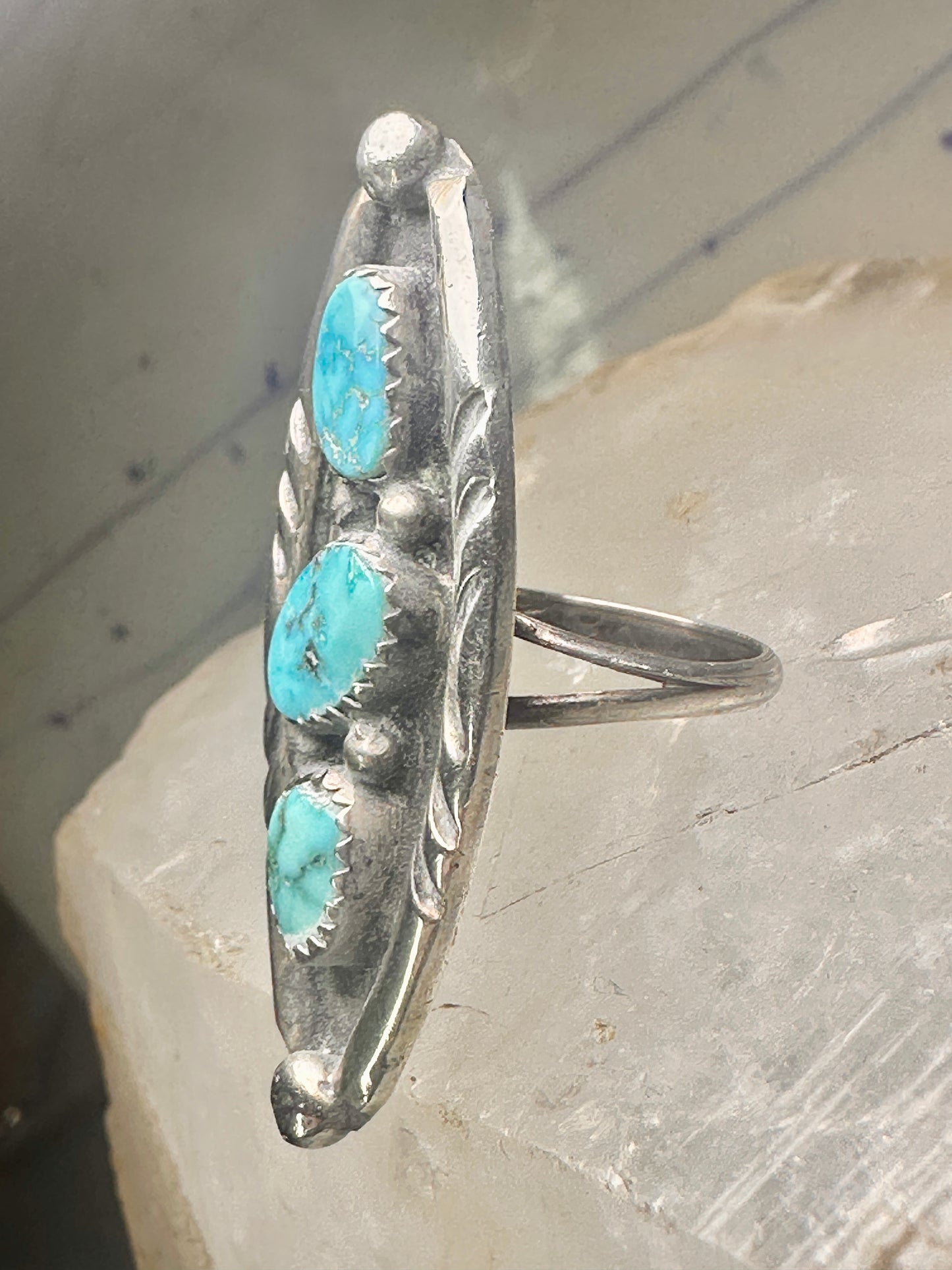 Long Navajo ring size 5.50 turquoise sterling silver women men