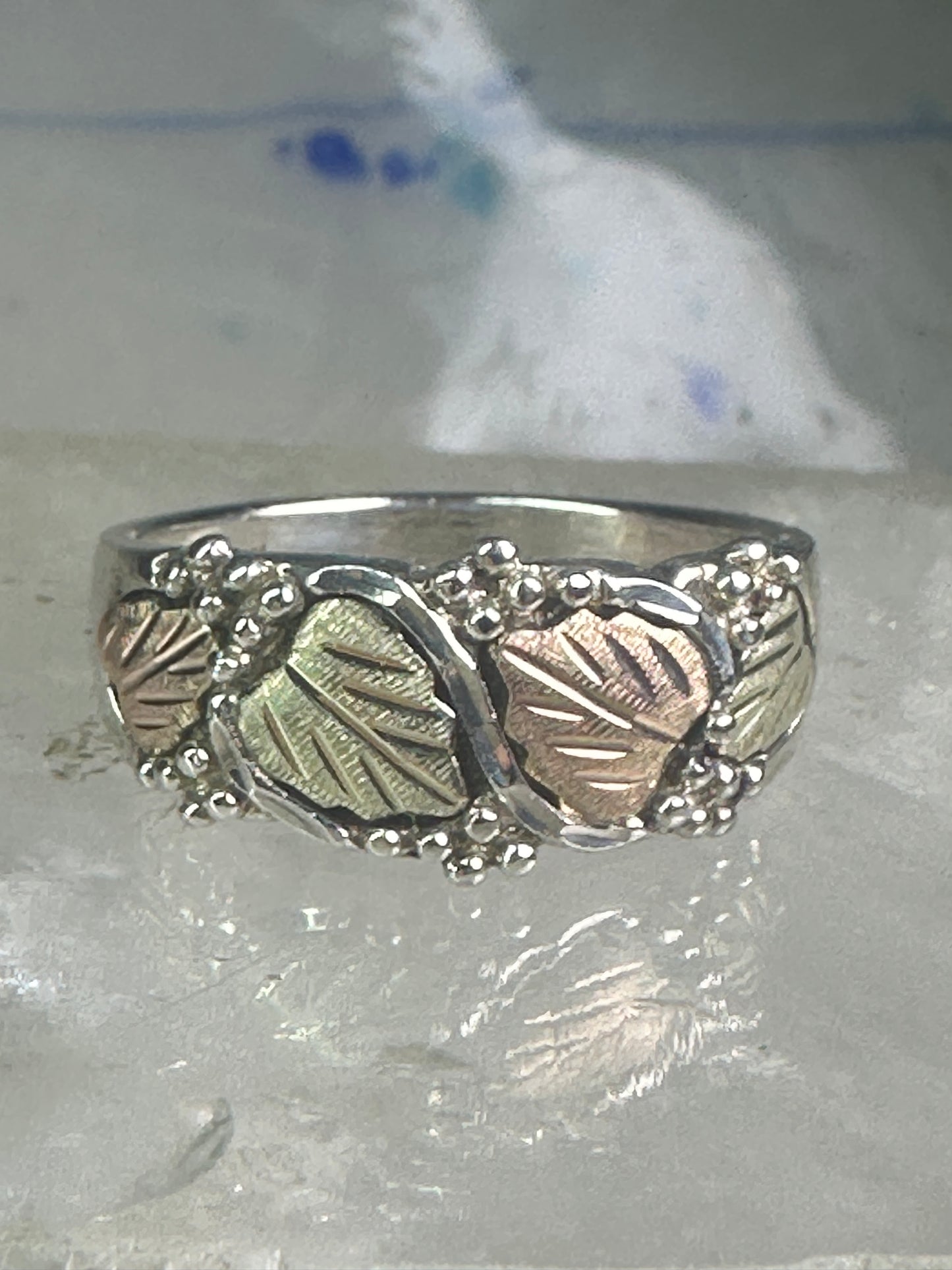 Black Hills Gold Ring wedding leaves band size 8.75 sterling silver women men