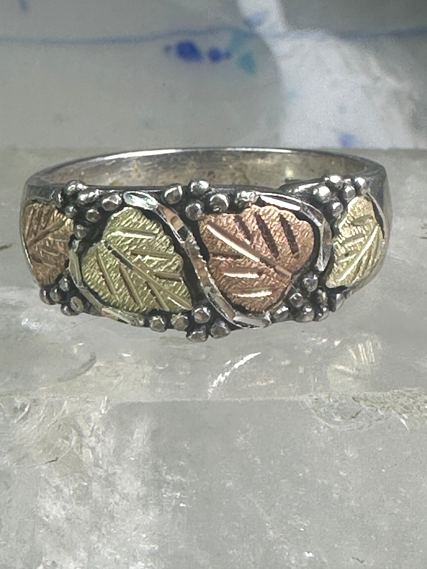 Black Hills Gold Ring wedding leaves band size 13.50 sterling silver women men