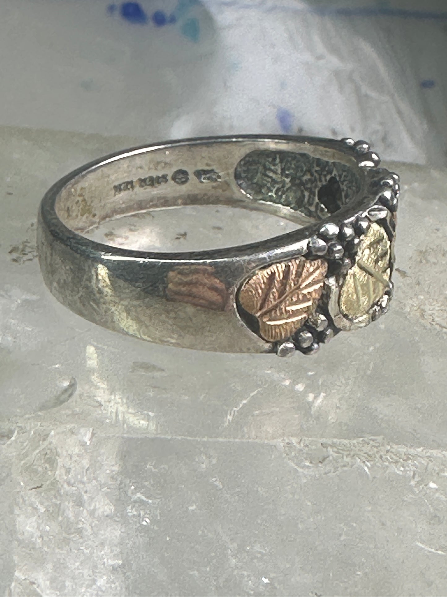 Black Hills Gold Ring wedding leaves band size 13.50 sterling silver women men