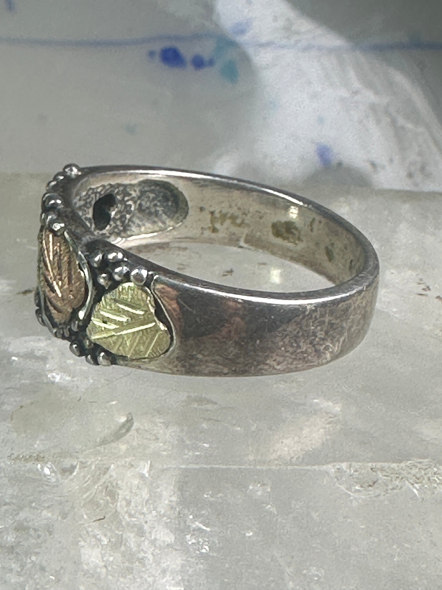 Black Hills Gold Ring wedding leaves band size 13.50 sterling silver women men